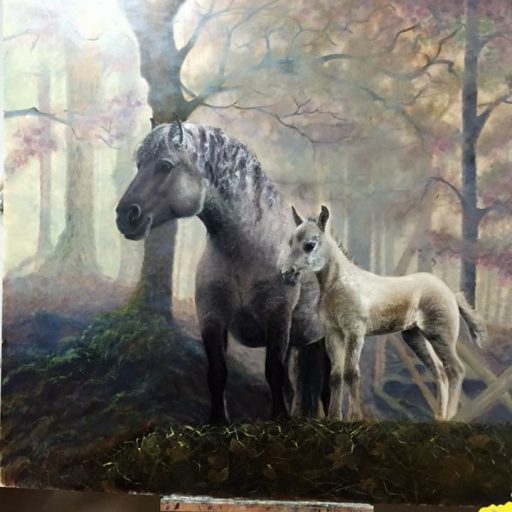 Horses in autum forest